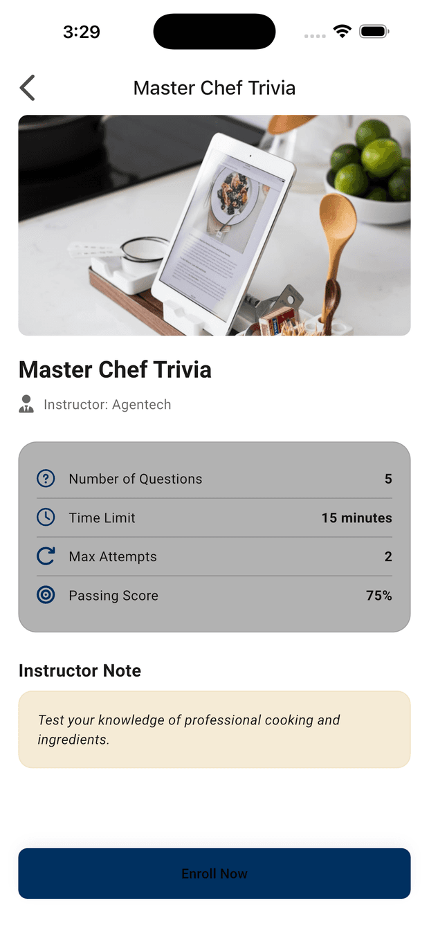 Quiz details and progress